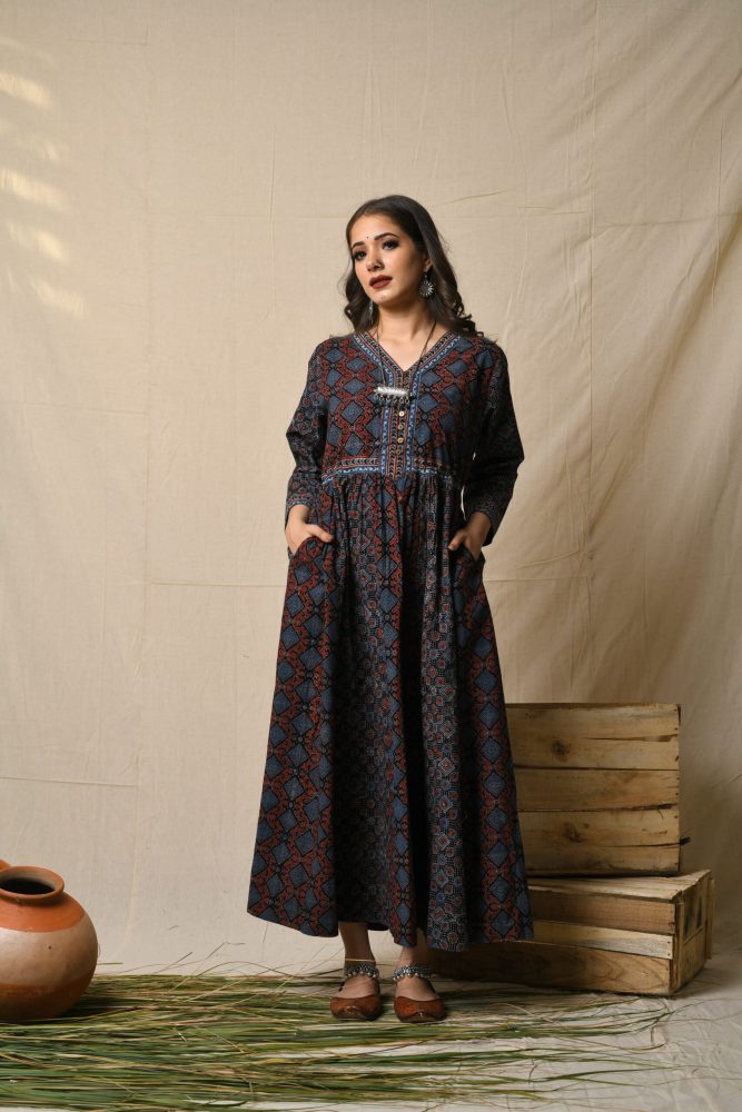 Hand Block Printed Cotton Embellished Dress – Hatheli